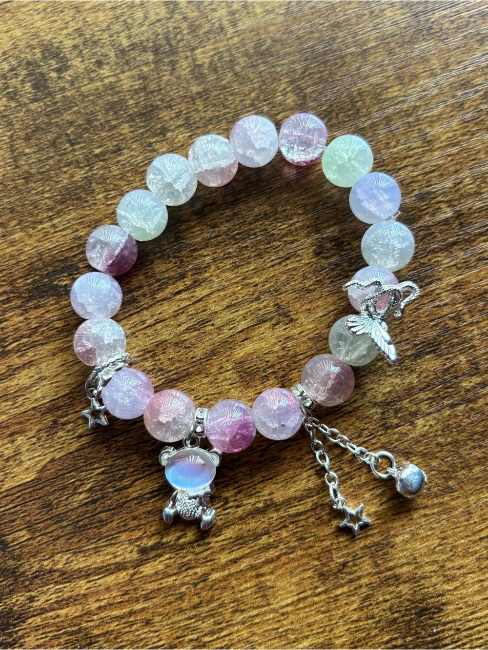 2 pcs Teddy Bear Multi-Color Beaded Charm Bracelet